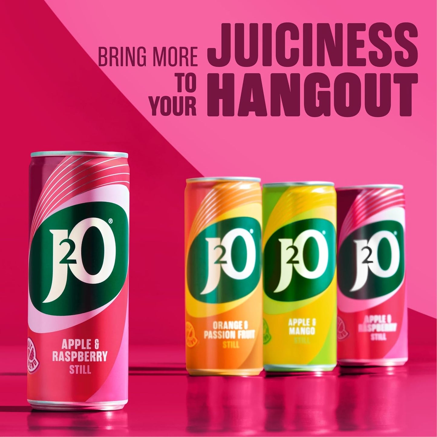 J2O Fruit Juice, Apple and Raspberry, 250ml Cans (Pack of 12)