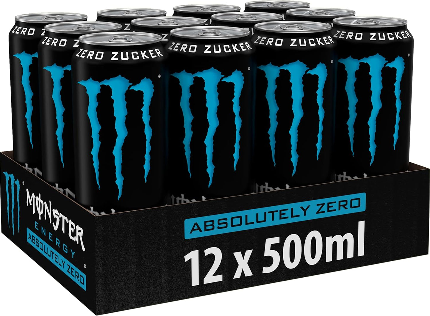 Monster Energy Absolutely Zero Can, Sugar Free Energy Drink, Energy, with Taurine and Caffeine, Set of 12, 12 x 0.5l