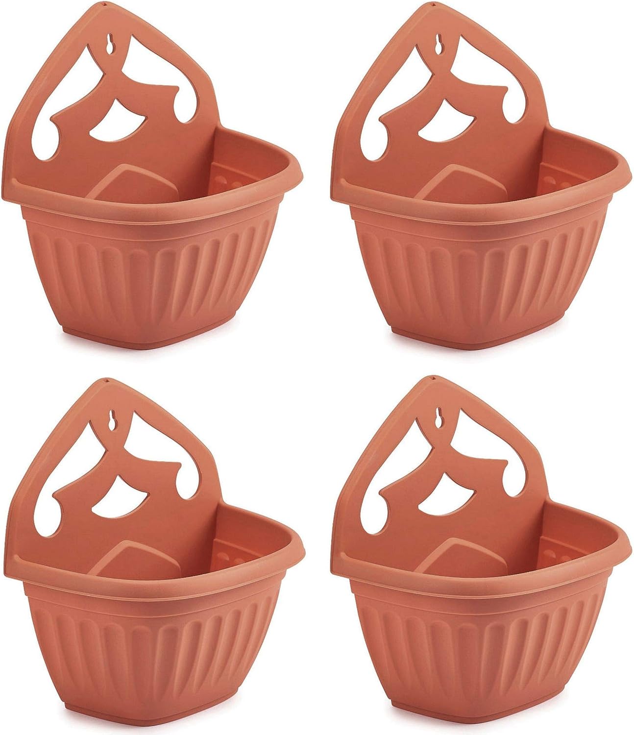 Whitefurze Plastics Athens Terracotta Colour Plastic Wall Hanging Planter Pot (Set of 4)
