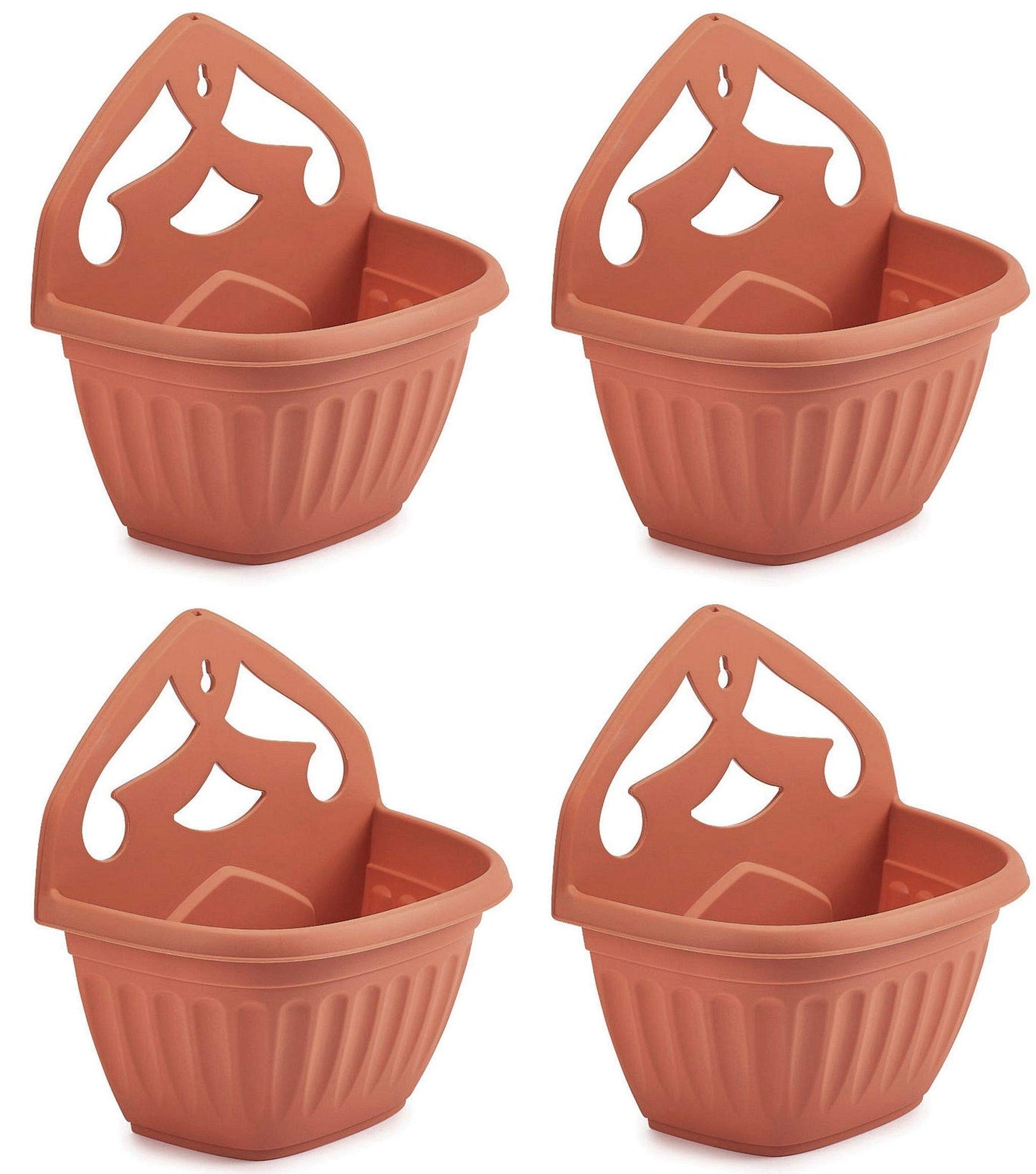 Whitefurze Plastics Athens Terracotta Colour Plastic Wall Hanging Planter Pot (Set of 4)