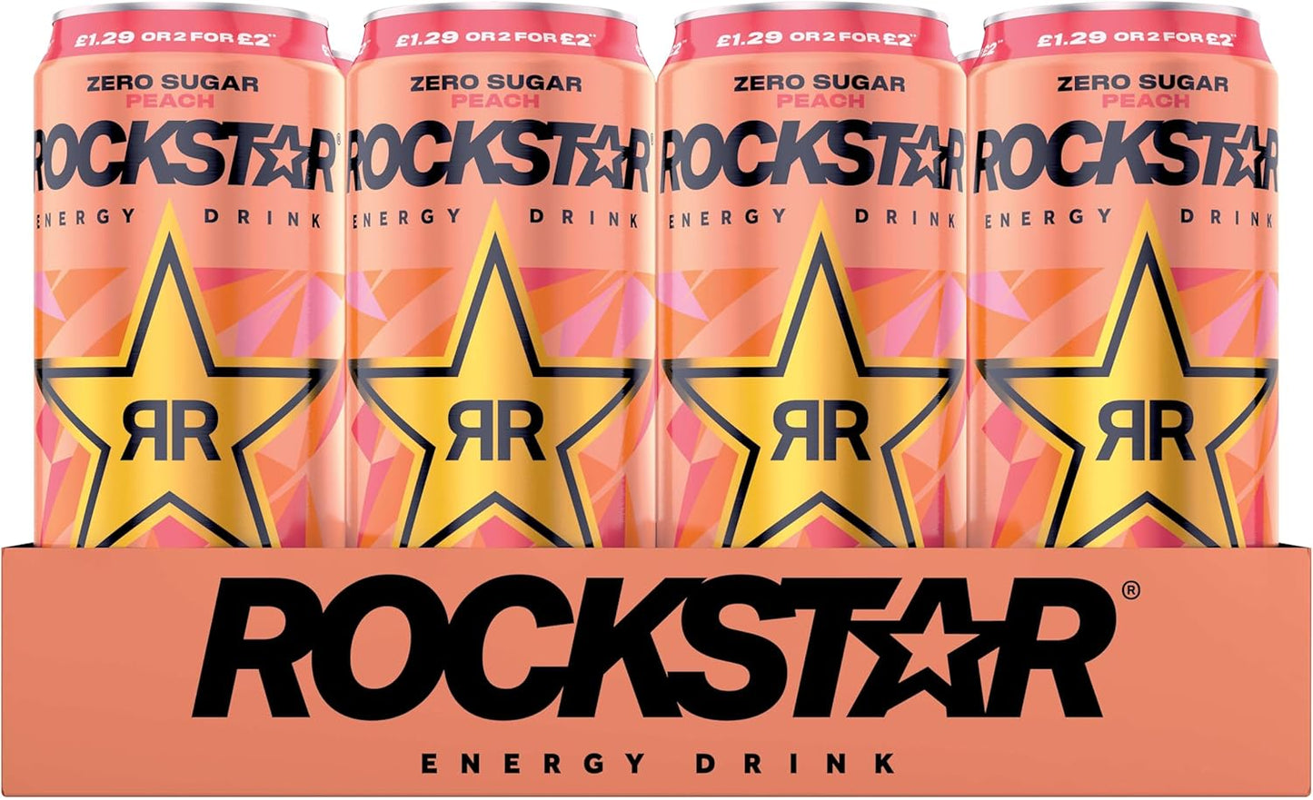 Rockstar Energy Drink - Peach - Non-Alcoholic - 155 mg Caffeine - Caffeinated Drink with Taurine, Niacine and Vitamin B6-12 x 500ml cans