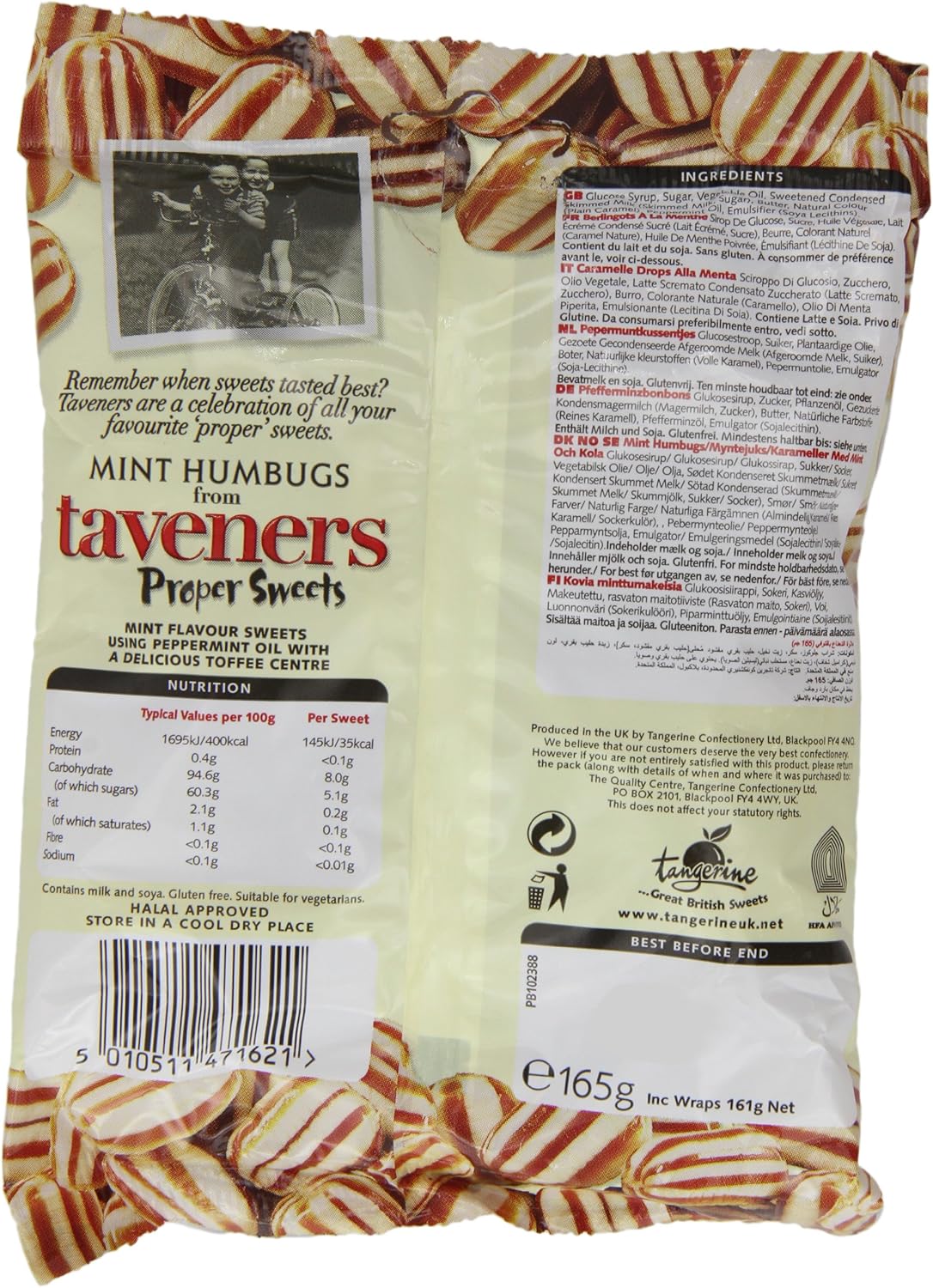 Taveners Mint Humbugs 165 g (Pack of 12)