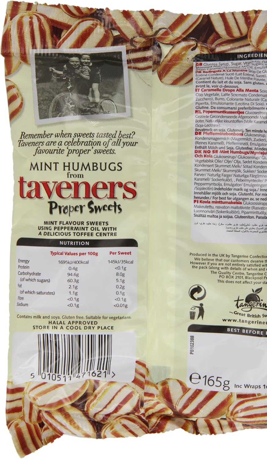Taveners Mint Humbugs 165 g (Pack of 12)