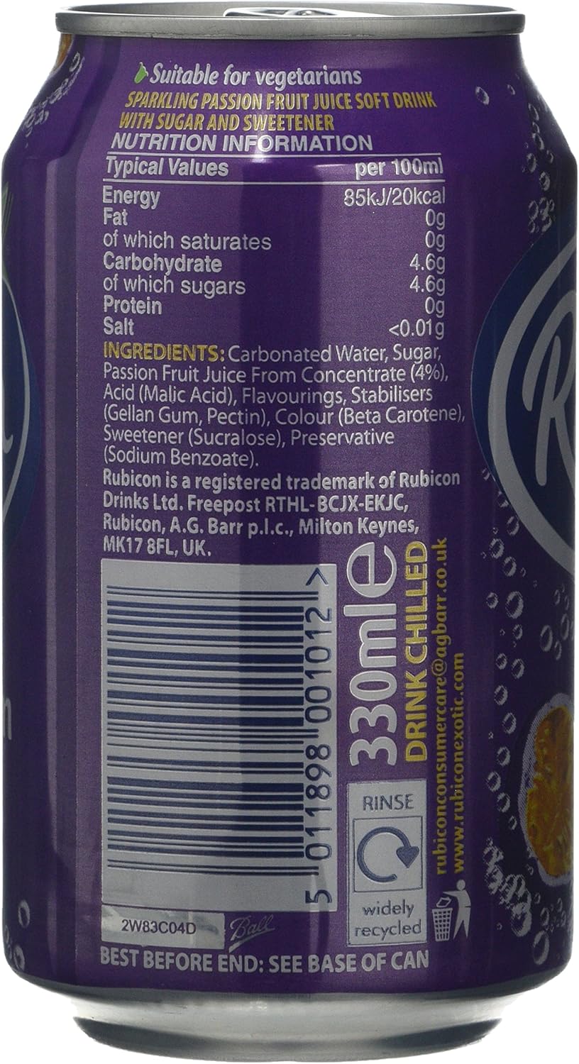 Rubicon Sparkling Passion Fruit Juice Drink 330 ml x 8 (Pack of 3, Total 24 Cans)