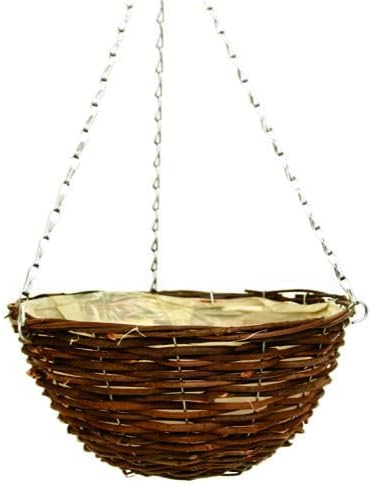 30cm 1Pc Dark Brown Wicker Hanging Basket Lined Rattan Willow Planter With Liner Metal Chain