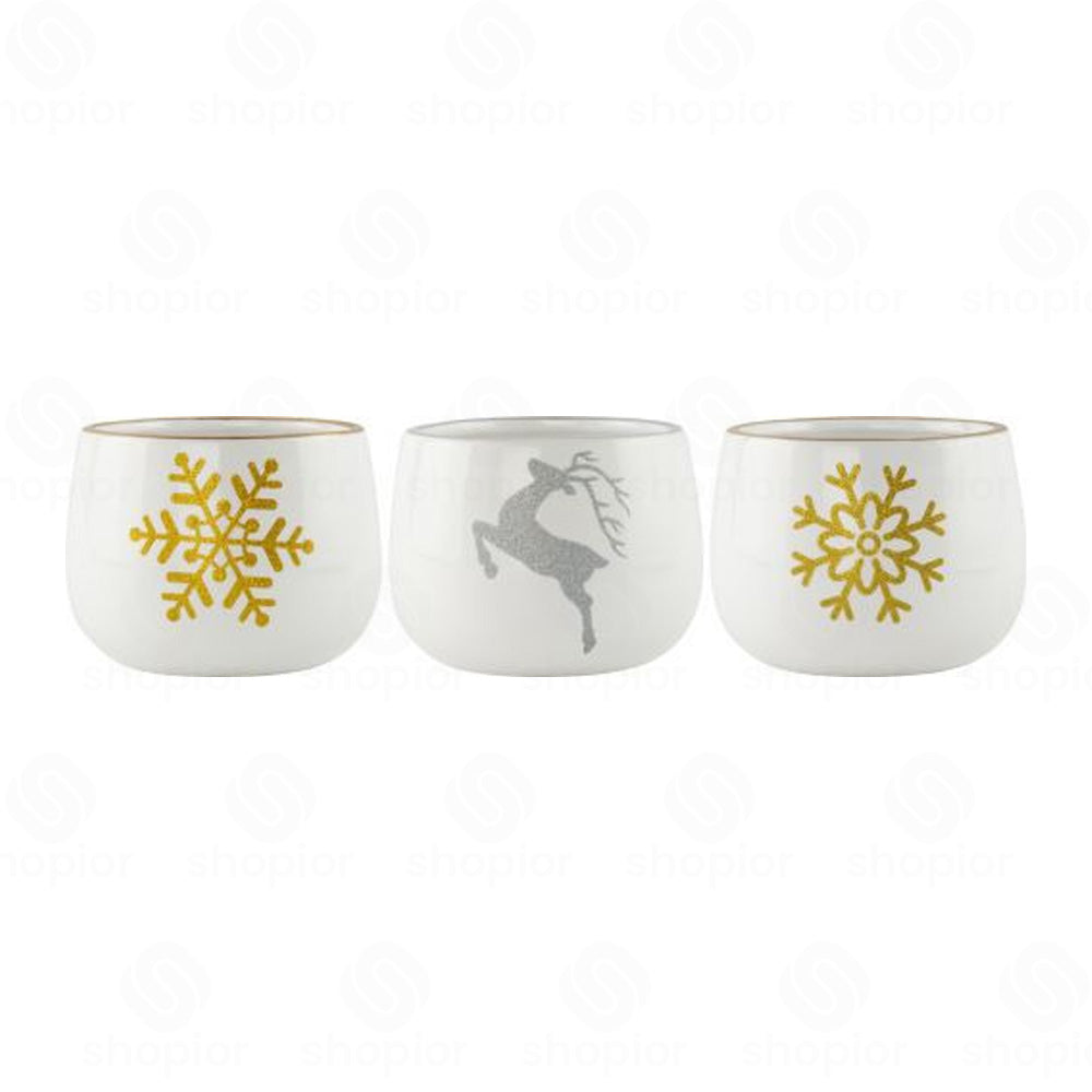 Christmas Ceramic Planters 13.5cm | Pack of 3 | Reindeer & Snowflake Festive Plant Pots