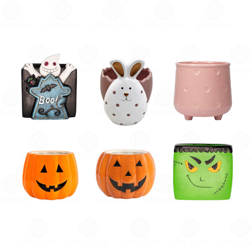 Ceramic Holiday Planters & | Easter Bunny, Ghost & Dimple Succulent Planters for Indoor Home Decor