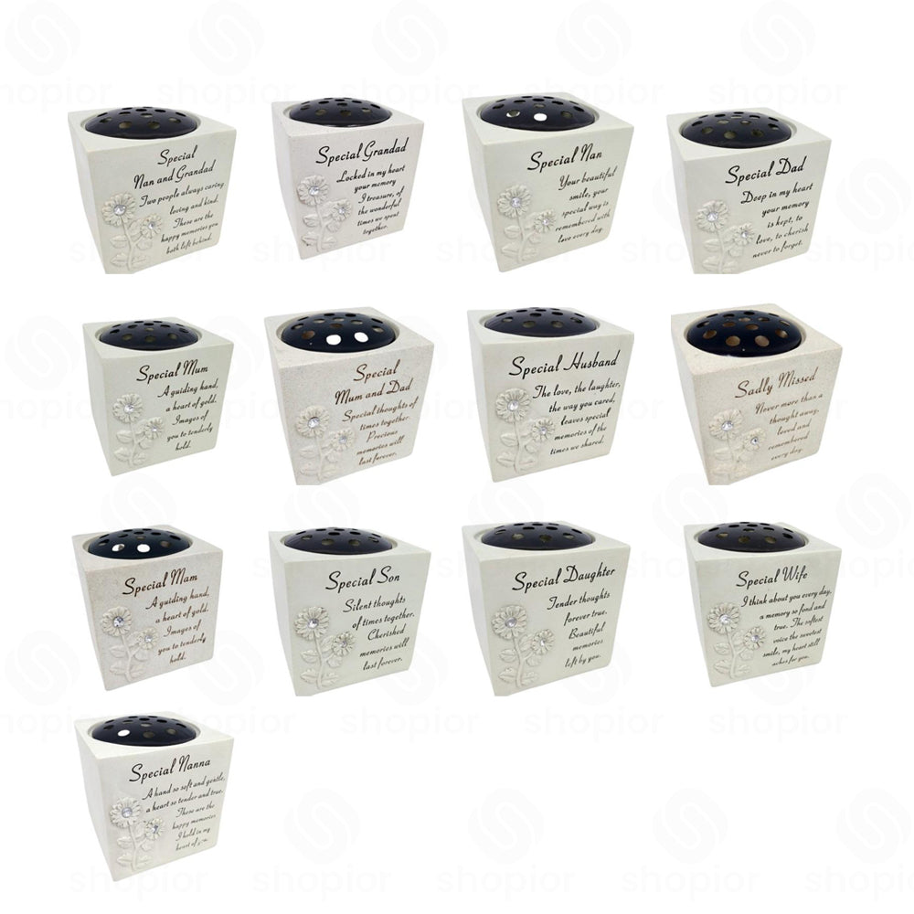 Memorial Grave Vase Flower Holder – Sunflower Diamante Stone Effect Resin Graveside Tribute and Ornament