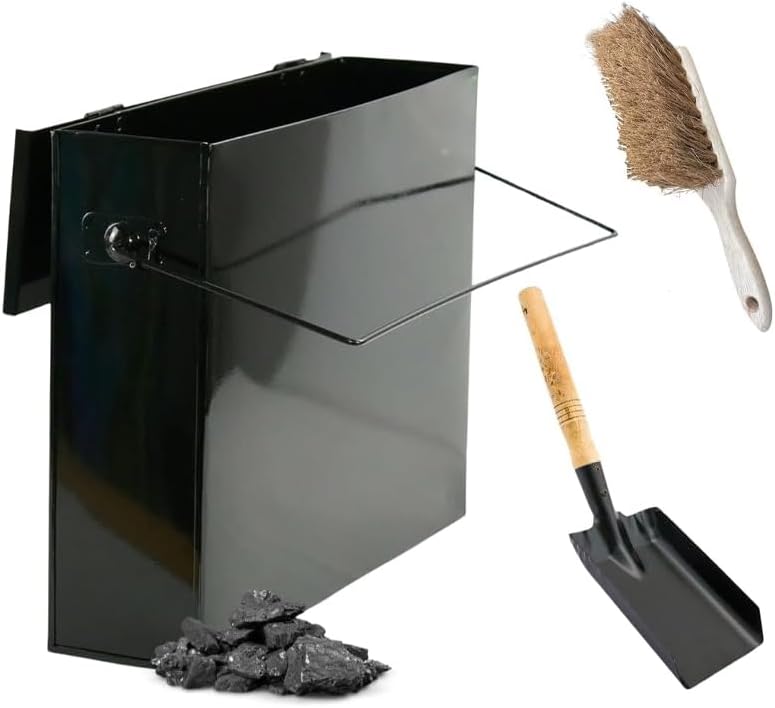 Fireside Ash Carrier & Storage Box – Galvanised Steel Ash Bucket Bin with Handle