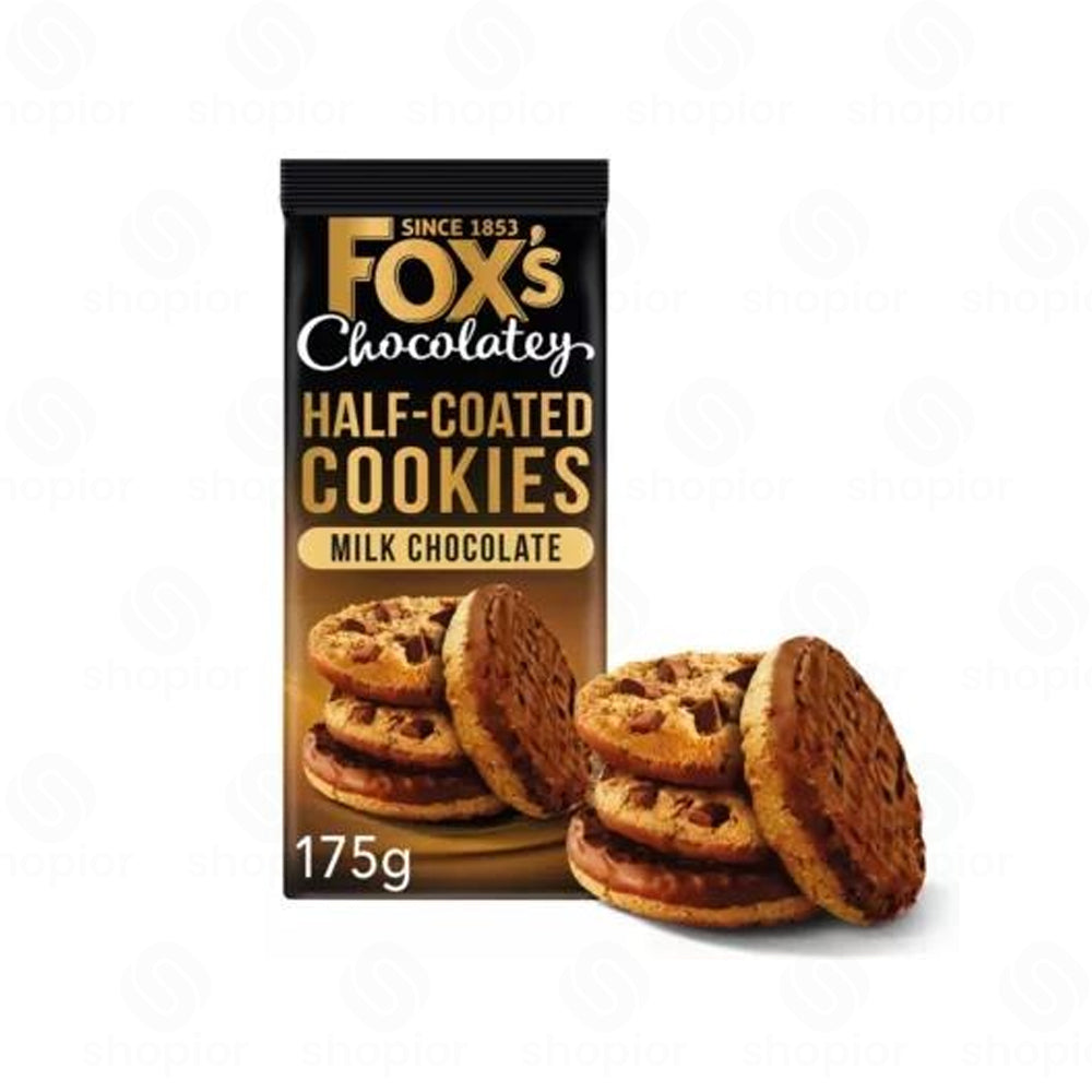 Fox's Chocolatey Half Coated Milk Chocolate Cookies 175g x 8 | Milk Chocolate Chunk Biscuits