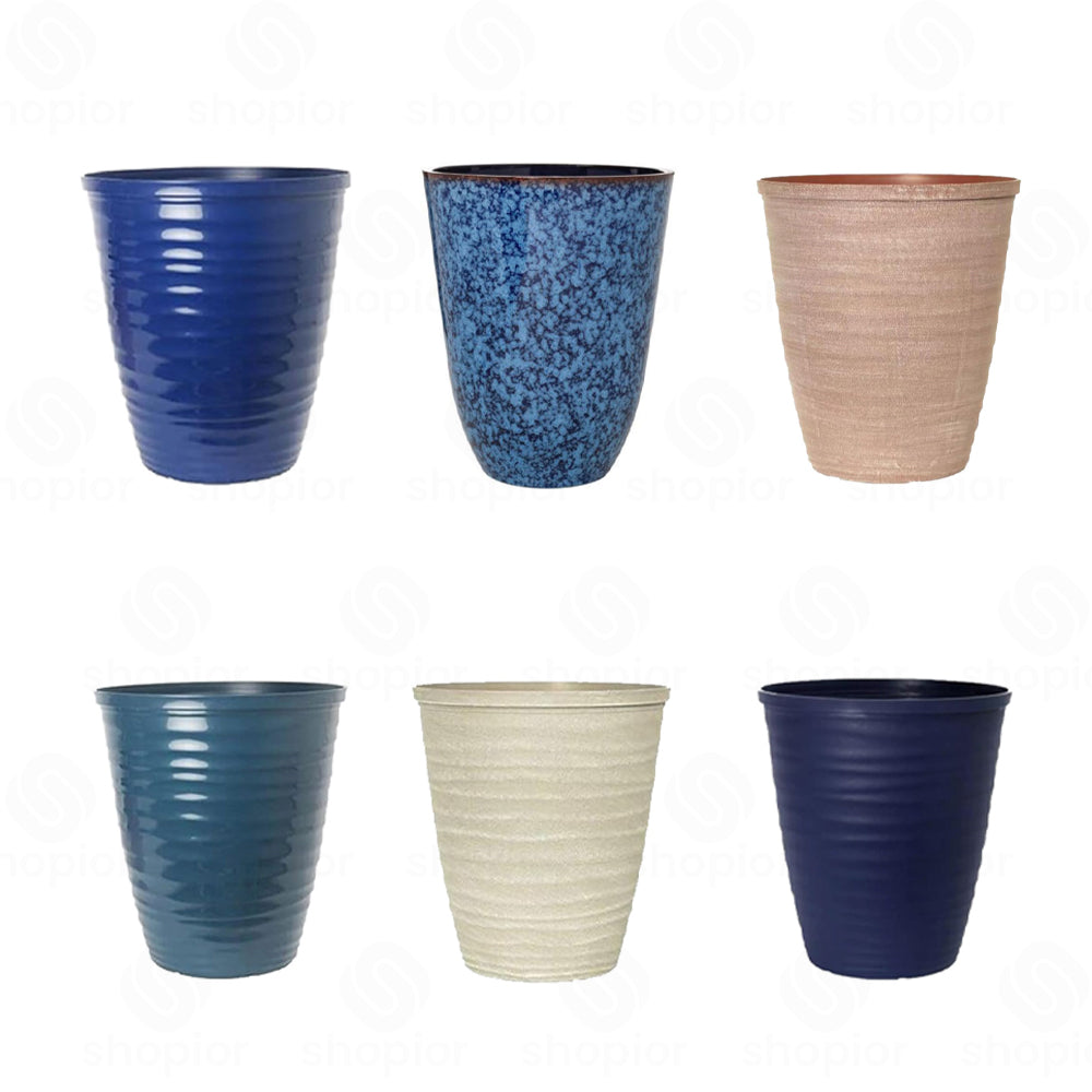 Dune Gloss Ripple Plastic Plant Pot–Outdoor Garden Planter with Drainage Holes