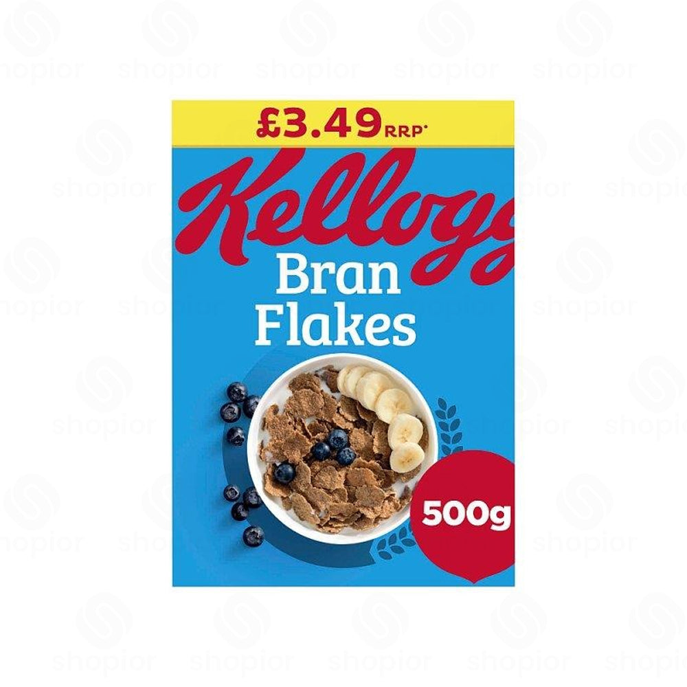 Kellogg's Bran Flakes Breakfast Cereal 6 x 500g | High Fibre Whole Wheat Gut Health Cereal
