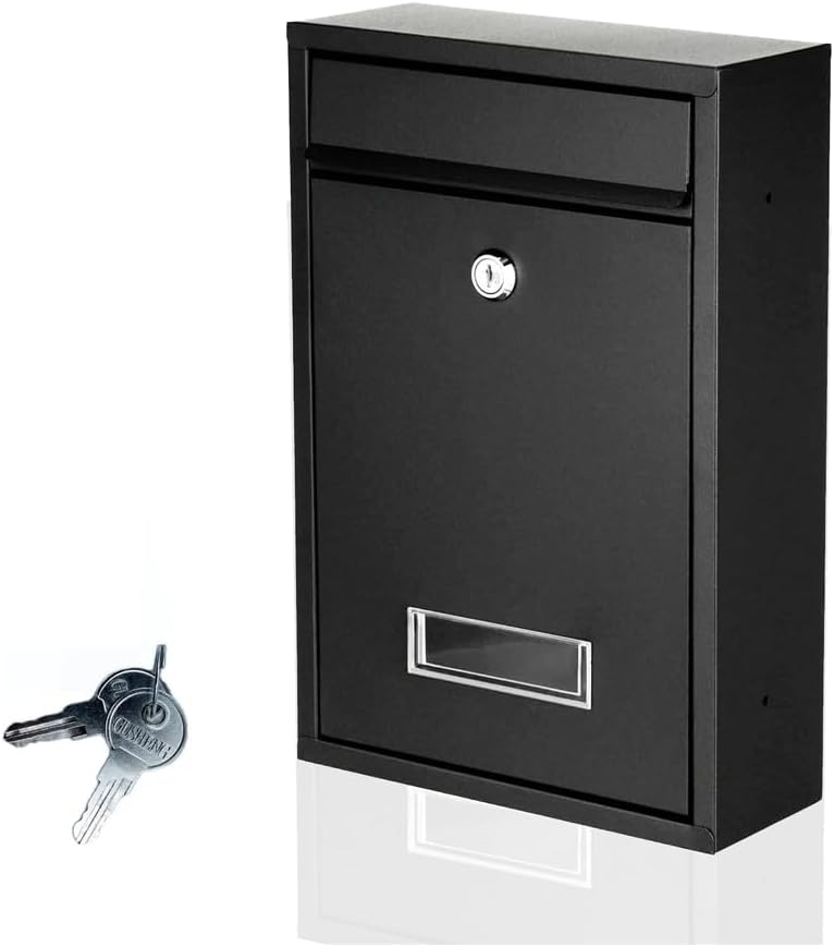 Wall Mounted Lockable Letter Mail Box – Weatherproof Steel Post Box with 2 Keys