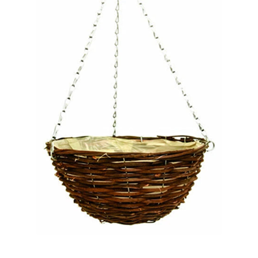 Wicker Hanging Basket Planter – Natural Rattan & Willow Flower Pot with Liner & Metal Chain