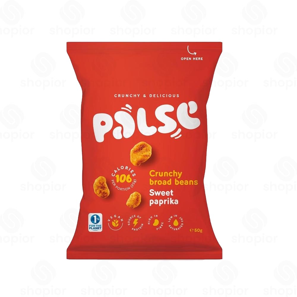 PALSE Sweet Paprika Crunchy Broad Bean Snacks – Healthy, High Fibre, Low Fat, Low Calorie (Case of 12 x 50g)