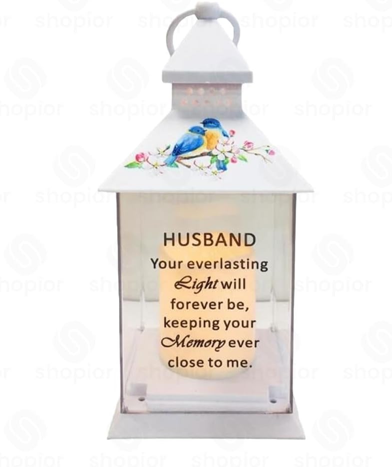 Memorial Lantern Lightup Graveside – Bird Floral Design with LED Candle Glow