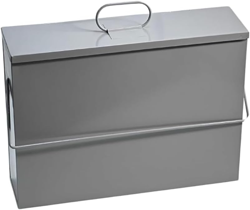 Fireside Ash Carrier Metal Tidy Box – Galvanised Black/Grey/Silver – Hot Ash Bucket Bin with Lid & Handle – Fireplace & Wood Burner Ash Pan Container