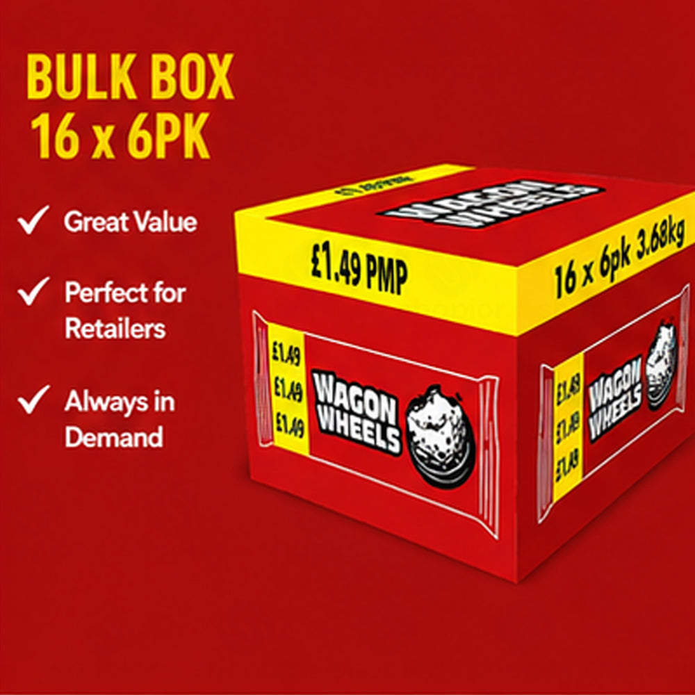 Wagon Wheels Original Chocolate Biscuit Multipacks | Marshmallow & Jam Chocolate Biscuits, 6 Pack x Case of 16
