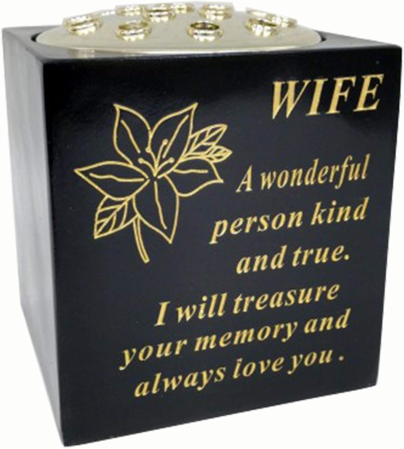 David Fischhoff Memorial Black Rose Bowl with Gold Wording Graveside Flower Vase (Black & Gold - Lily, Son)