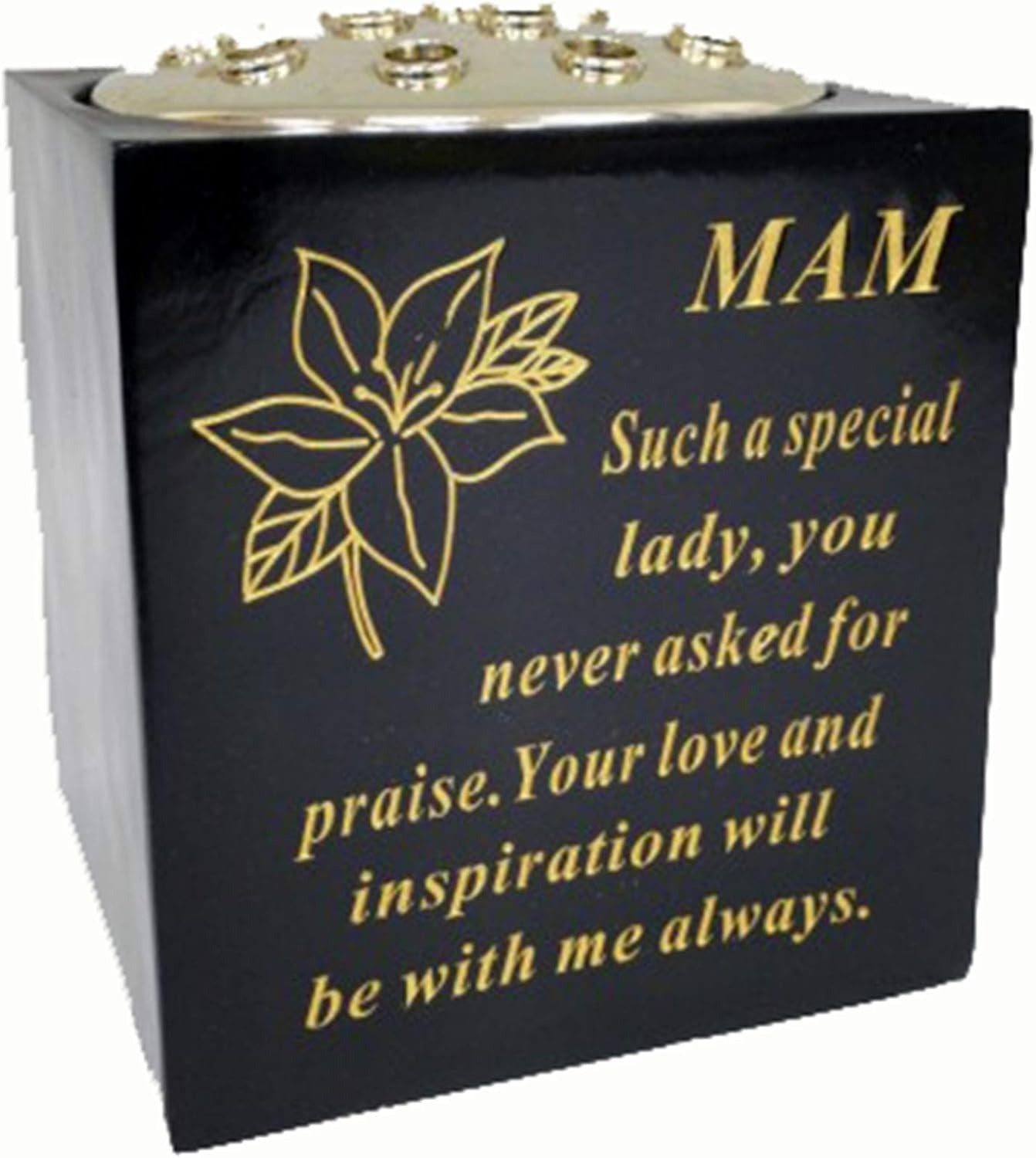 David Fischhoff Memorial Black Rose Bowl with Gold Wording Graveside Flower Vase (Black & Gold - Lily, Son)