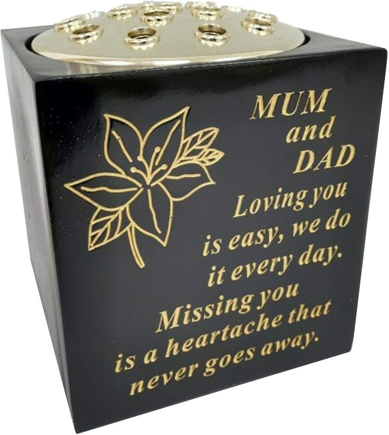 David Fischhoff Memorial Black Rose Bowl with Gold Wording Graveside Flower Vase (Black & Gold - Lily, Son)