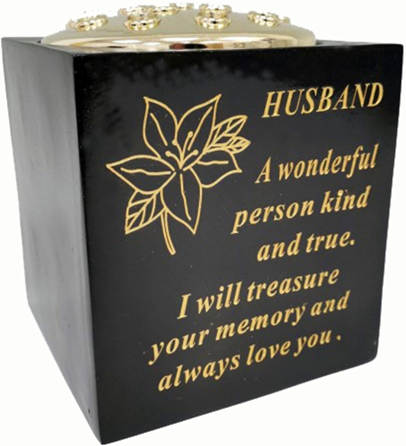 David Fischhoff Memorial Black Rose Bowl with Gold Wording Graveside Flower Vase (Black & Gold - Lily, Son)