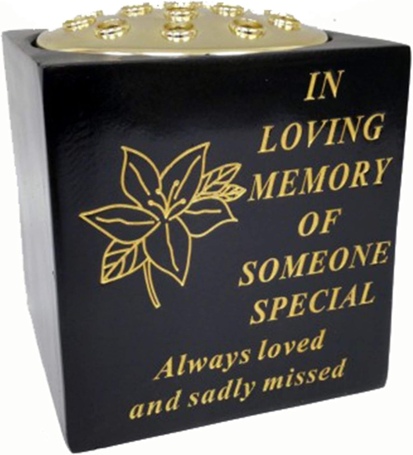 David Fischhoff Memorial Black Rose Bowl with Gold Wording Graveside Flower Vase (Black & Gold - Lily, Son)