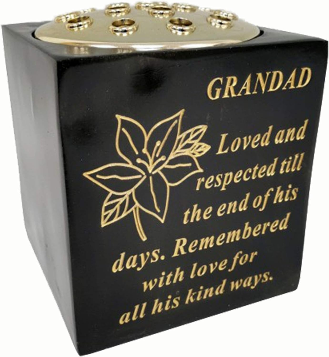 David Fischhoff Memorial Black Rose Bowl with Gold Wording Graveside Flower Vase (Black & Gold - Lily, Son)