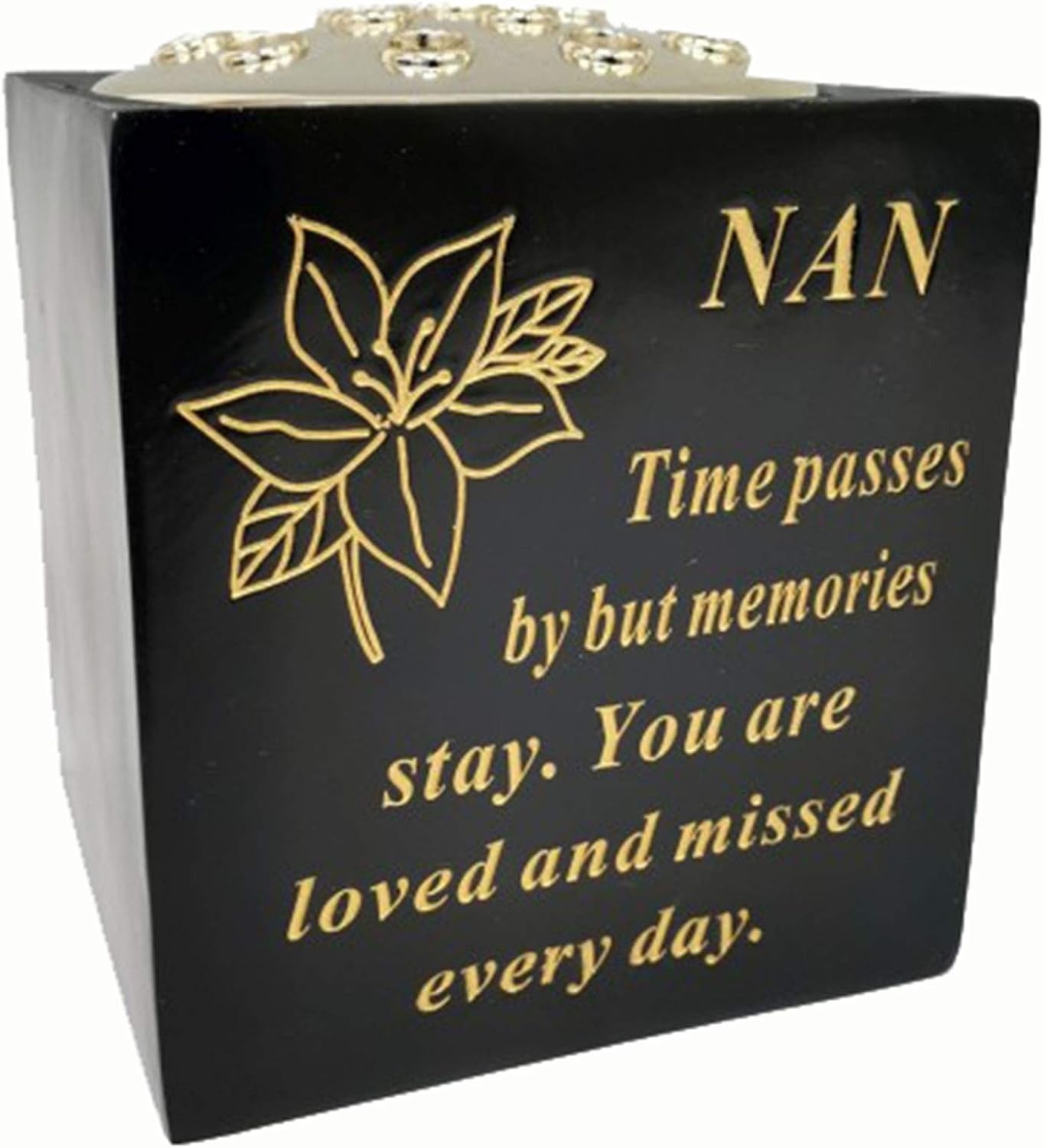 David Fischhoff Memorial Black Rose Bowl with Gold Wording Graveside Flower Vase (Black & Gold - Lily, Son)