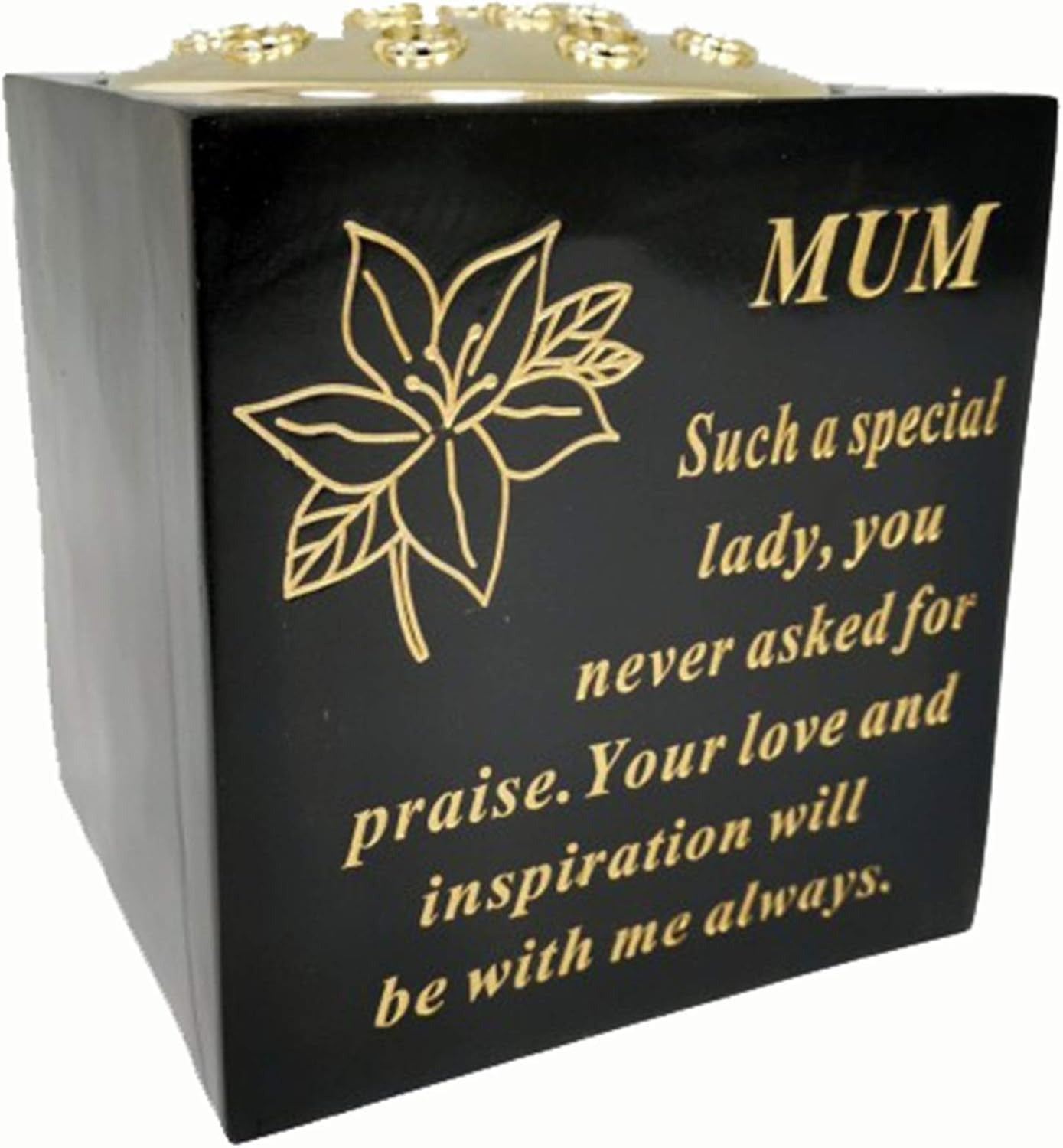 David Fischhoff Memorial Black Rose Bowl with Gold Wording Graveside Flower Vase (Black & Gold - Lily, Son)