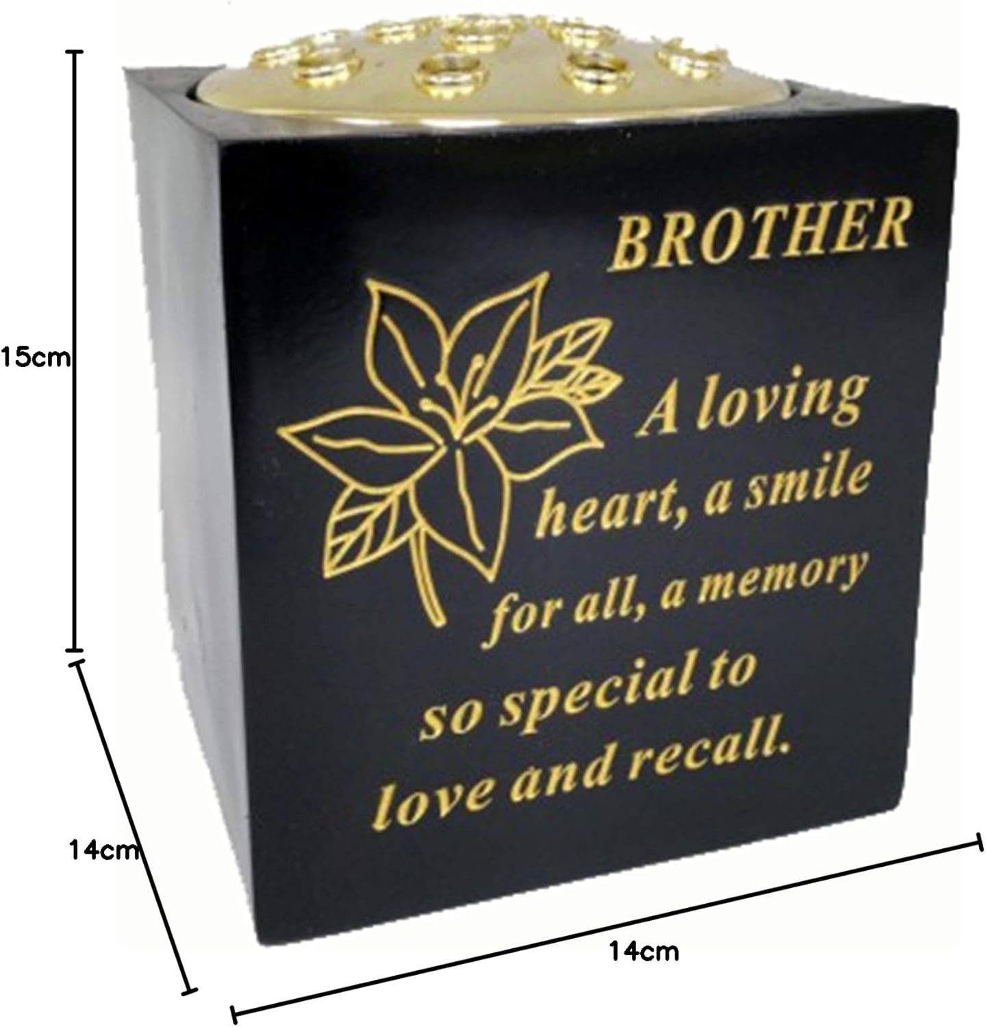 David Fischhoff Memorial Black Rose Bowl with Gold Wording Graveside Flower Vase (Black & Gold - Lily, Son)