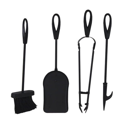 Black Cast Iron Fireplace Companion Tool Set with Log Coal Bucket & Scuttle Hod | 5 Piece Fireside Set | Heavy Duty Vintage Firewood Holder, Stove & Open Fire