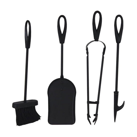 Black Cast Iron Fireplace Companion Tool Set with Log Coal Bucket & Scuttle Hod | 5 Piece Fireside Set | Heavy Duty Vintage Firewood Holder, Stove & Open Fire
