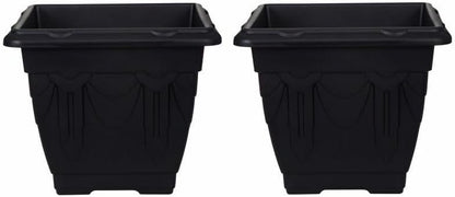 Whitefurze Indoor/Outdoor Square Venetian Planter 38cm Black (Pack of 2)