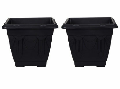 Whitefurze Indoor/Outdoor Square Venetian Planter 38cm Black (Pack of 2)