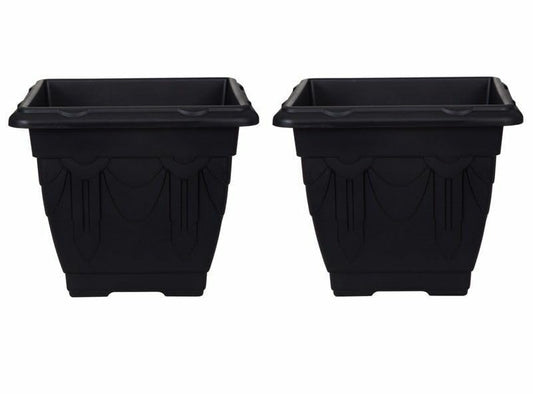 Whitefurze Indoor/Outdoor Square Venetian Planter 38cm Black (Pack of 2)
