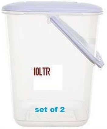 Whitefurze Minimalist 10L Plastic Canister Food Storer Storage CONTAINERS Set of 2 (25 x 23 x 30 cm) - Dry Foods - Airtight - Cylindrical - White