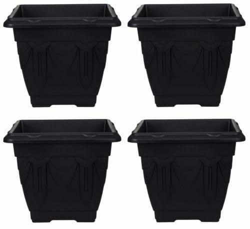 Whitefurze Indoor/Outdoor Square Venetian Planter 38cm Black (Pack of 4)