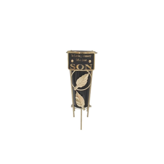 Son - Memorial Metal Grave Vase With Gold Leaf - Black
