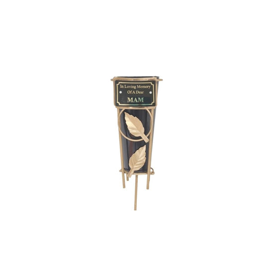 Mam - Memorial Metal Grave Vase With Gold Leaf - Black