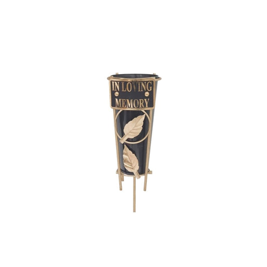 In Loving Memory - Memorial Metal Grave Vase With Gold Leaf - Black