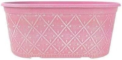 Powdered Whitewashed Trough Window Box 42cm – Decorative Plastic Outdoor Planter with Drainage Holes – Weatherproof Plastic Outdoor Planter with Drainage Holes Flower Pot for Gardens (1, Pink)