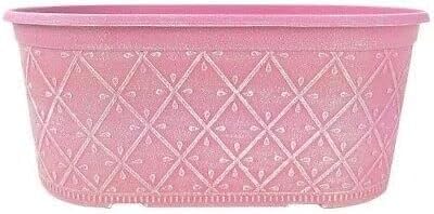 Powdered Whitewashed Trough Window Box 42cm – Decorative Plastic Outdoor Planter with Drainage Holes – Weatherproof Plastic Outdoor Planter with Drainage Holes Flower Pot for Gardens (1, Pink)