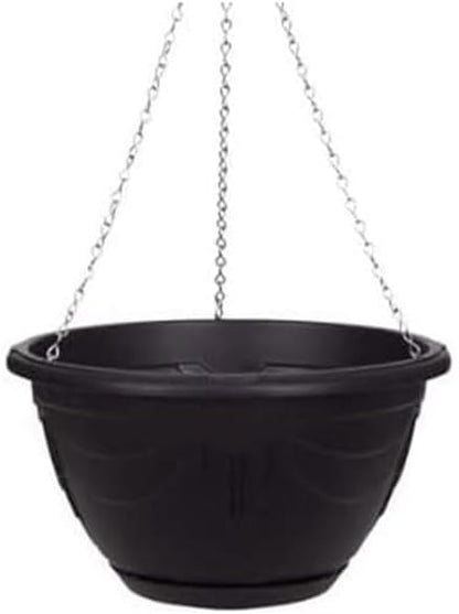 Flower and Herb Plastic Hanging Basket | Plant Saucer for Indoor Outdoor | Wall Planters | Plant Pots for Succulents | Hanging Flower Pots for Garden, Balcony - 32cm (Black - Pack 1)