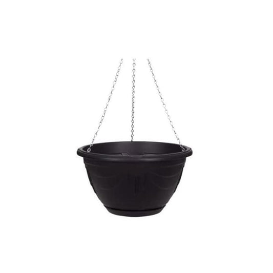 Flower and Herb Plastic Hanging Basket | Plant Saucer for Indoor Outdoor | Wall Planters | Plant Pots for Succulents | Hanging Flower Pots for Garden, Balcony - 32cm (Black - Pack 1)