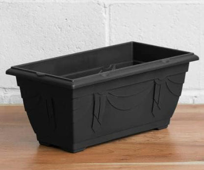 6 x Small Plastic Venetian Window Box Trough Planter Plant Pot 40cm Black Colour