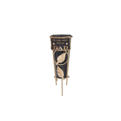 Dad - Memorial Metal Grave Vase With Gold Leaf - Black