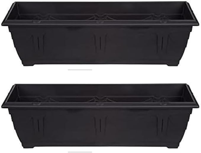 shopior Venetian Window Box Planter Pot– Durable Rectangle Plastic Outdoor Planters for Home & Garden | Planting Trough for Windows (Green - Pack 1, 40cm - (Window Box))