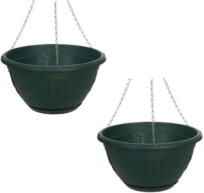 Flower and Herb Plastic Hanging Basket | Plant Saucer for Indoor Outdoor | Wall Planters | Plant Pots for Succulents | Hanging Flower Pots for Garden, Balcony - 32cm (Black - Pack 1)