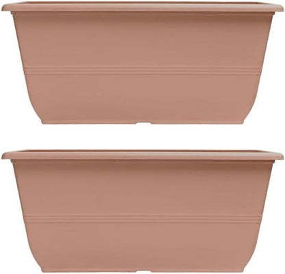 shopior 30cm (12 Inch) Peach Terracotta Plastic Plant Pots – 10L Round Garden Planters with Drainage – Weatherproof Indoor & Outdoor Tub (Peach Terracotta, Phidelphia Window Box 20"-Pack 1)